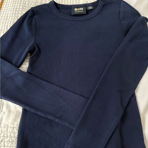 Maeve Navy Long Sleeve fitted Ribbed Top